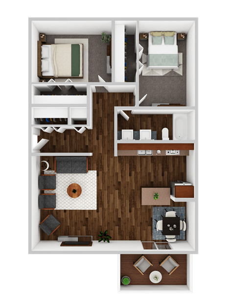 Floor plan for 2 beds, 1 bath, 840 sqft